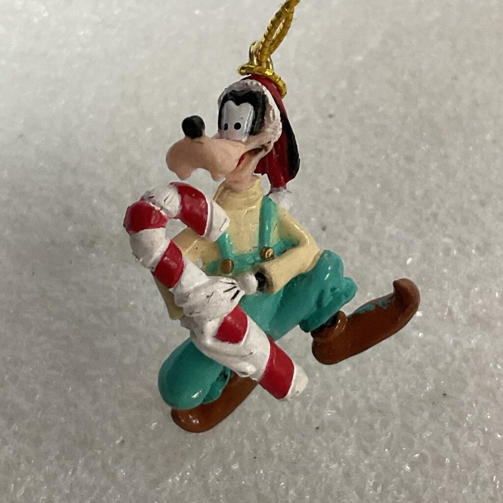Disney Goofy with Candy Cane Santa Hat Miniature Christmas Ornament Vtg 1 inch - Image 1