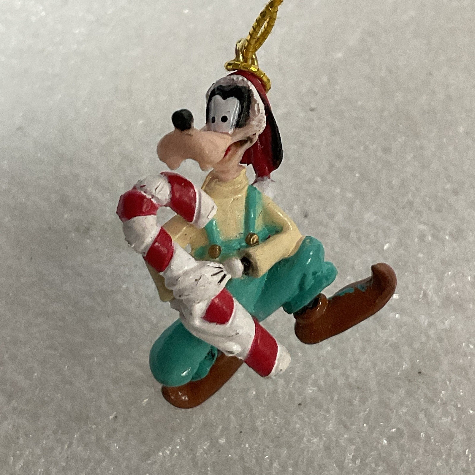 Disney Goofy with Candy Cane Santa Hat Miniature Christmas Ornament Vtg 1 inch - Image 1