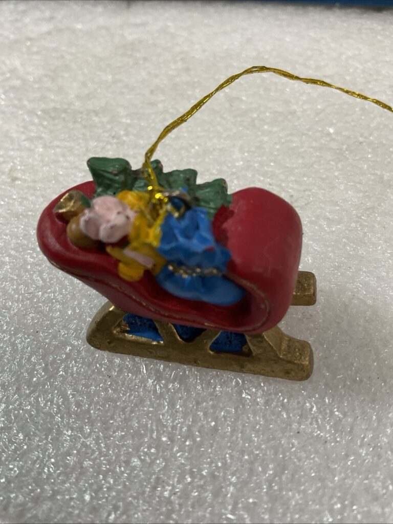 Vintage Hand Painted Resin Miniature Santa’s Sleigh With Gifts Ornament 1.5” - Image 1