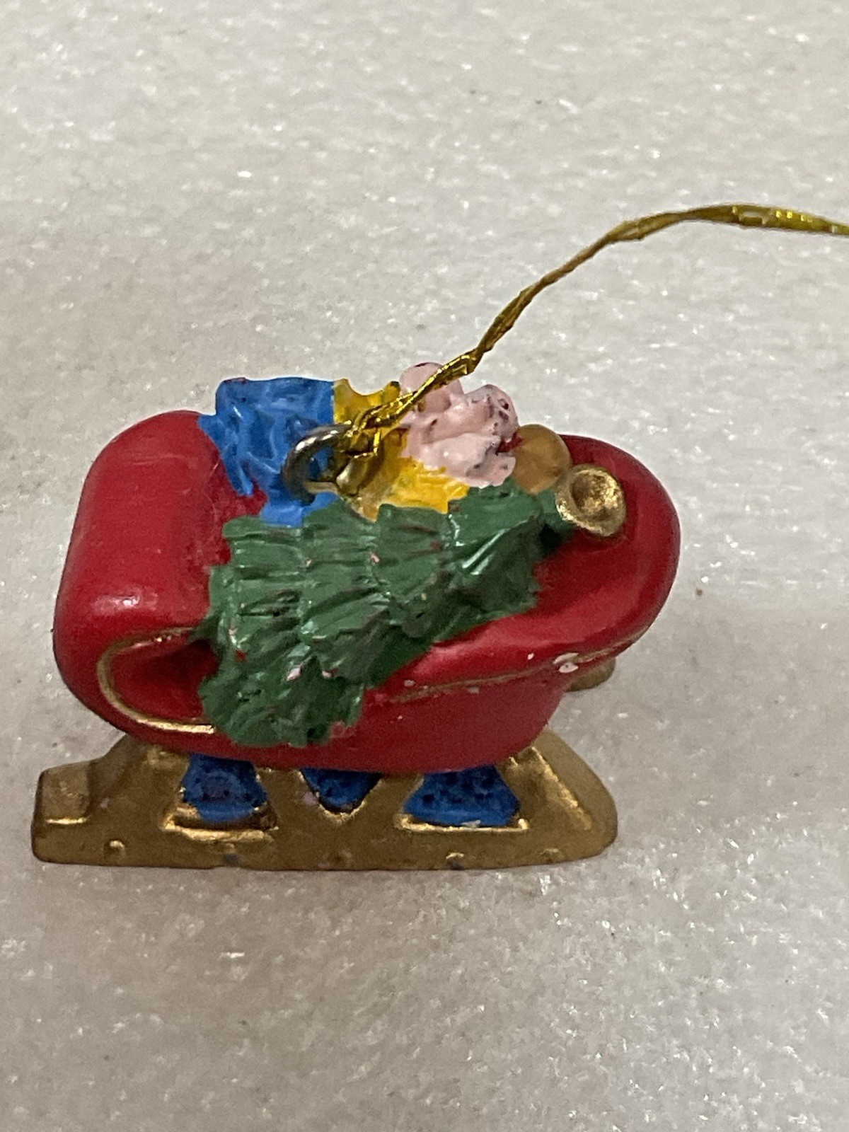 Vintage Hand Painted Resin Miniature Santa’s Sleigh With Gifts Ornament 1.5” - Image 5