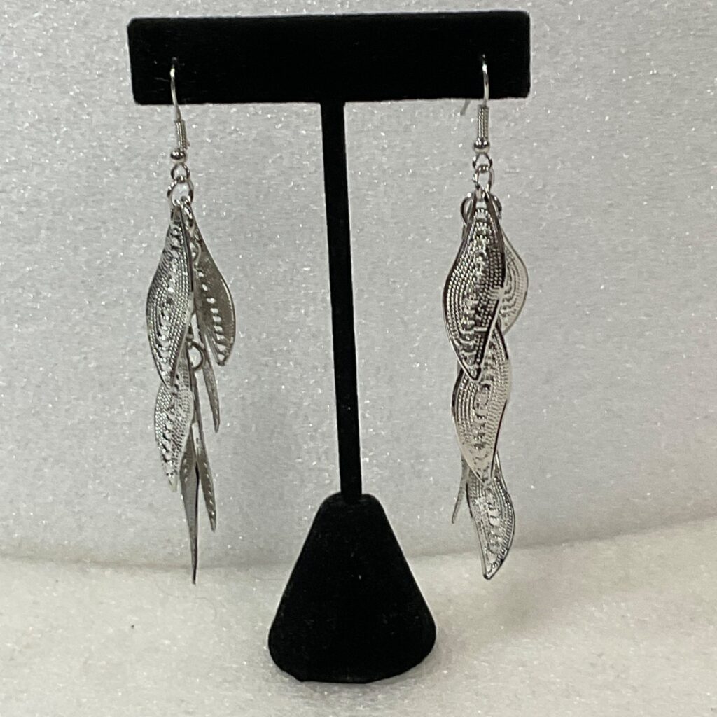 Silver Tone Leaf Dangle Earrings 3 in Multi Drop Textured Fashion Jewelry - Image 1