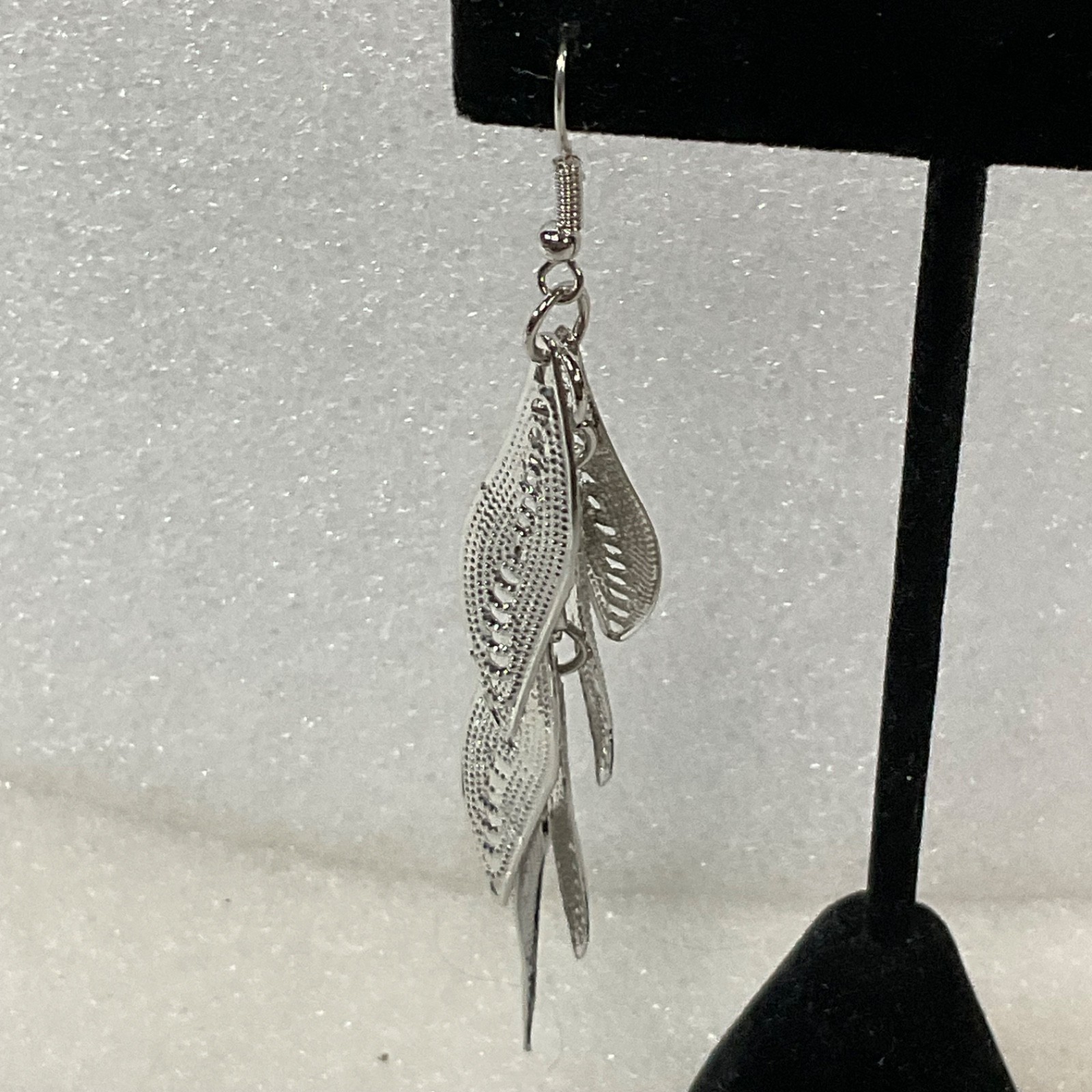 Silver Tone Leaf Dangle Earrings 3 in Multi Drop Textured Fashion Jewelry - Image 3
