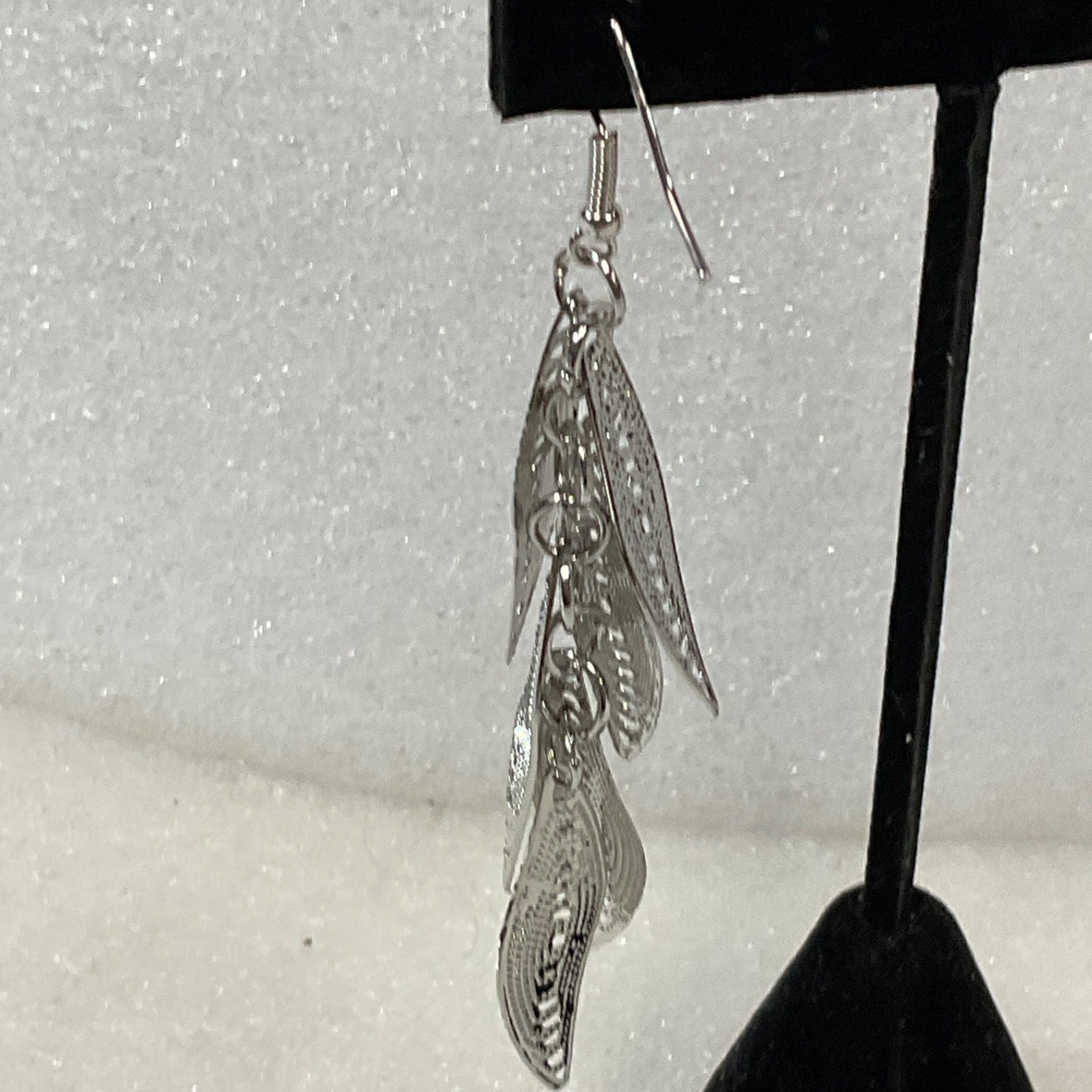 Silver Tone Leaf Dangle Earrings 3 in Multi Drop Textured Fashion Jewelry - Image 5