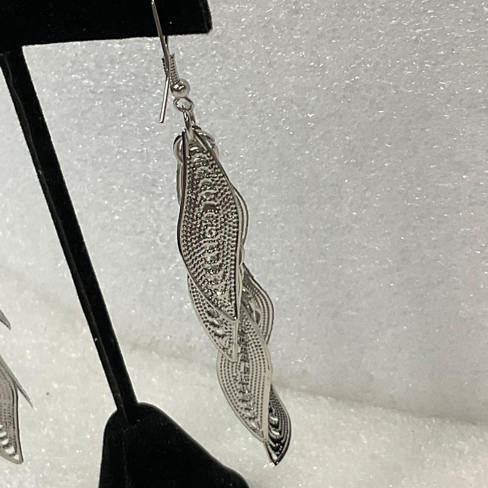 Silver Tone Leaf Dangle Earrings 3 in Multi Drop Textured Fashion Jewelry - Image 6