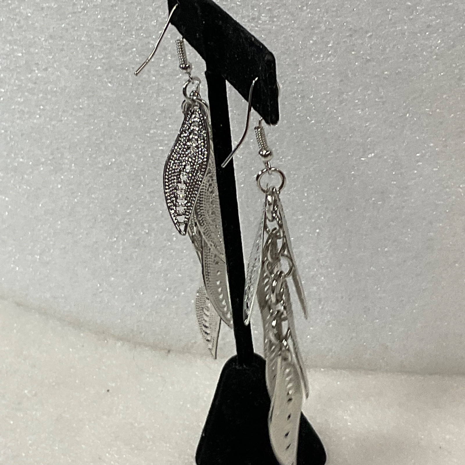 Silver Tone Leaf Dangle Earrings 3 in Multi Drop Textured Fashion Jewelry - Image 7