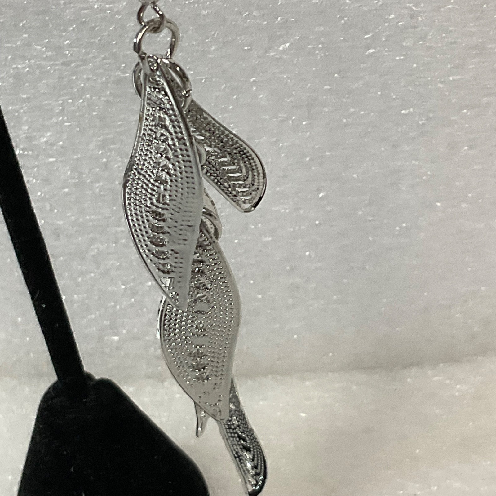 Silver Tone Leaf Dangle Earrings 3 in Multi Drop Textured Fashion Jewelry - Image 2
