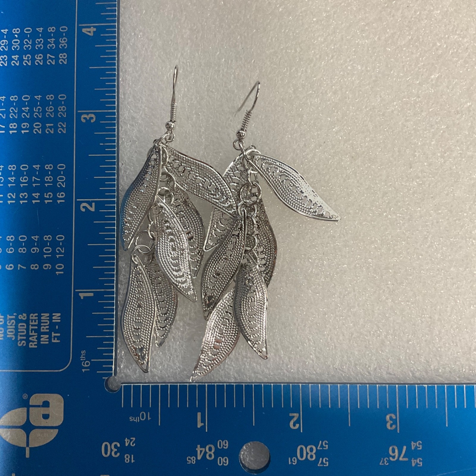 Silver Tone Leaf Dangle Earrings 3 in Multi Drop Textured Fashion Jewelry - Image 8