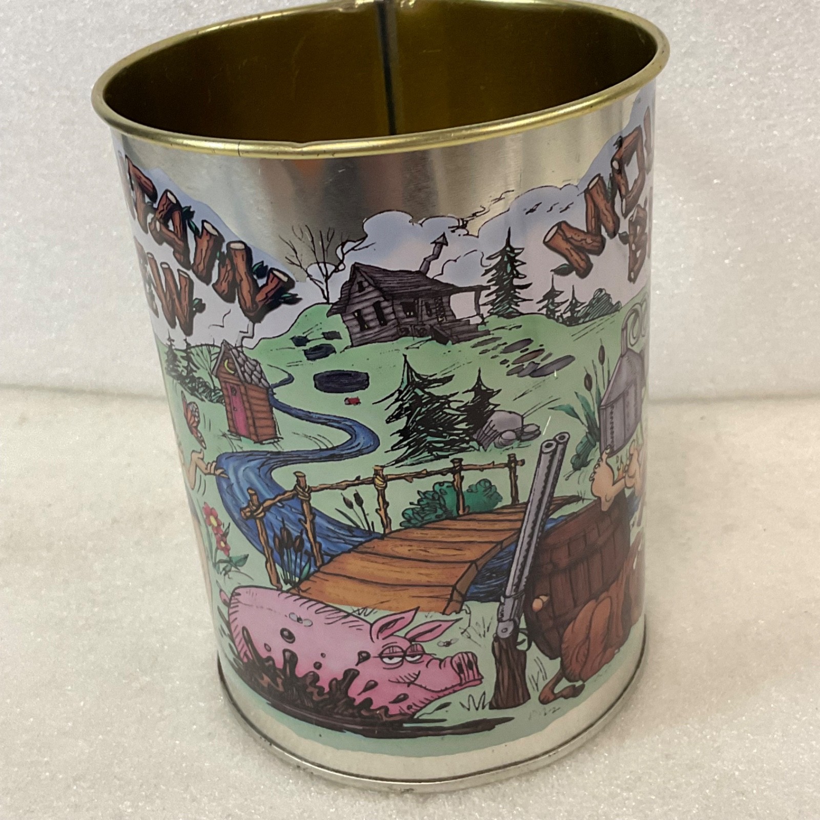 Chuck Wagon Soda Mountain Brew Tin Cup 5 in Tall with Broken Bent Handle - Image 3