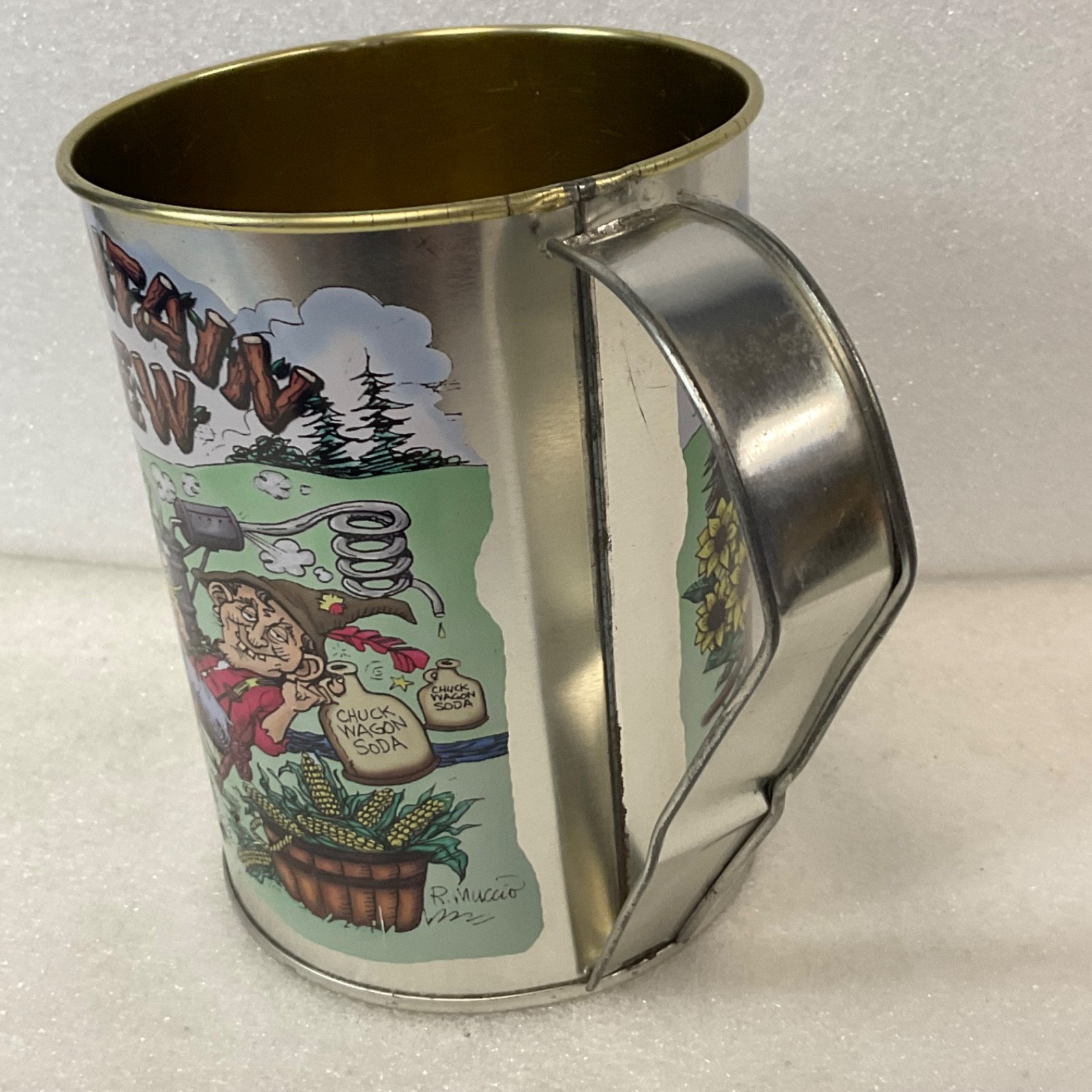 Chuck Wagon Soda Mountain Brew Tin Cup 5 in Tall with Broken Bent Handle - Image 5