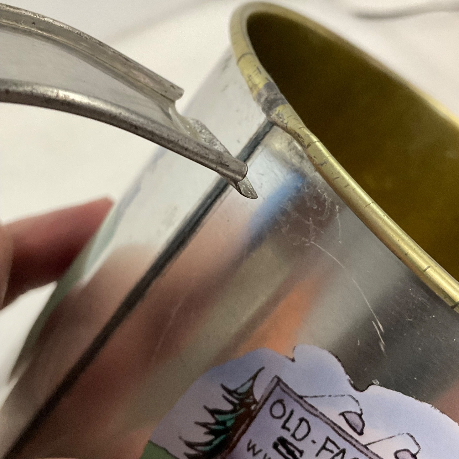 Chuck Wagon Soda Mountain Brew Tin Cup 5 in Tall with Broken Bent Handle - Image 7