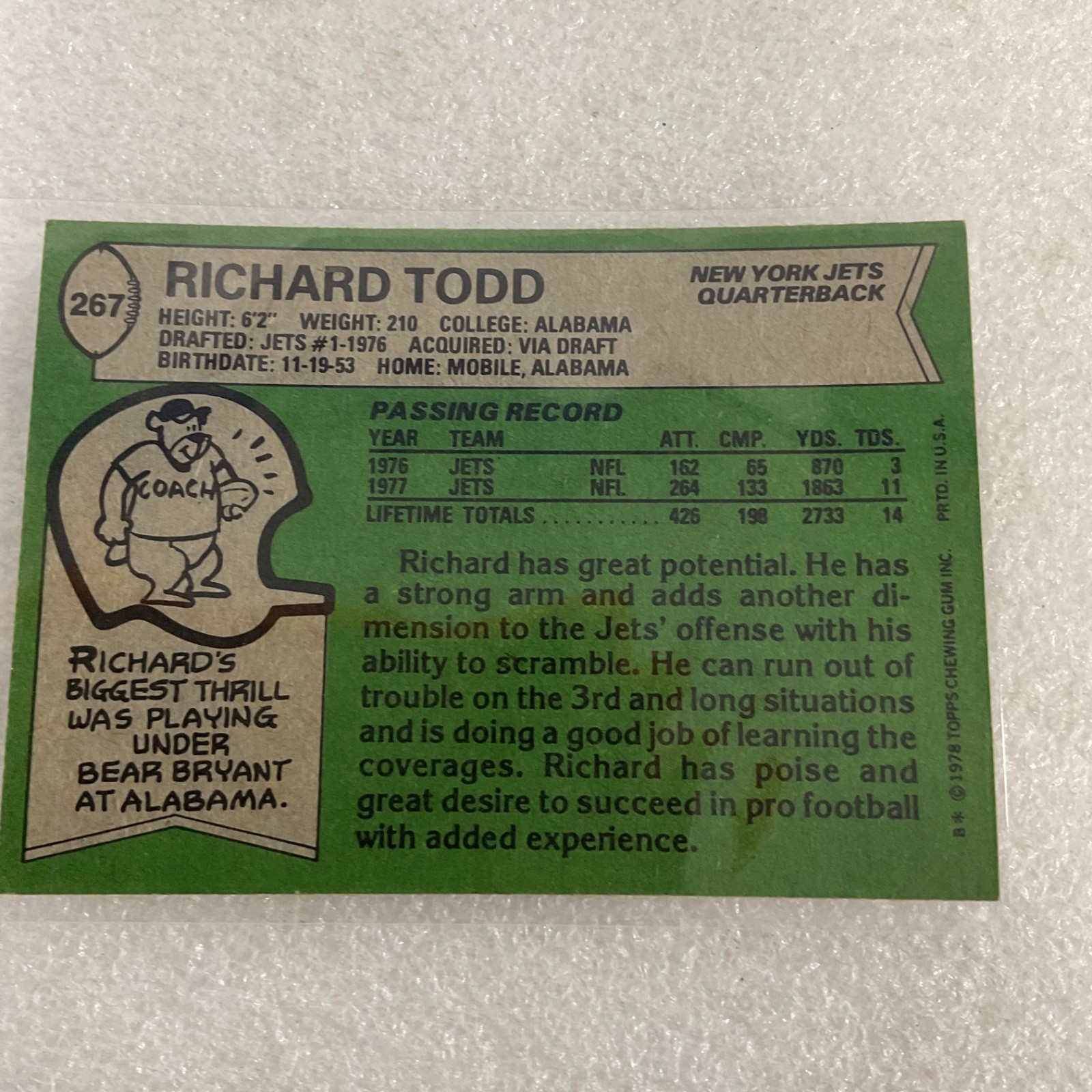 1978 Topps Football Jets 10 Card Lot Richard Todd Bruce Harper Checklist - Image 14