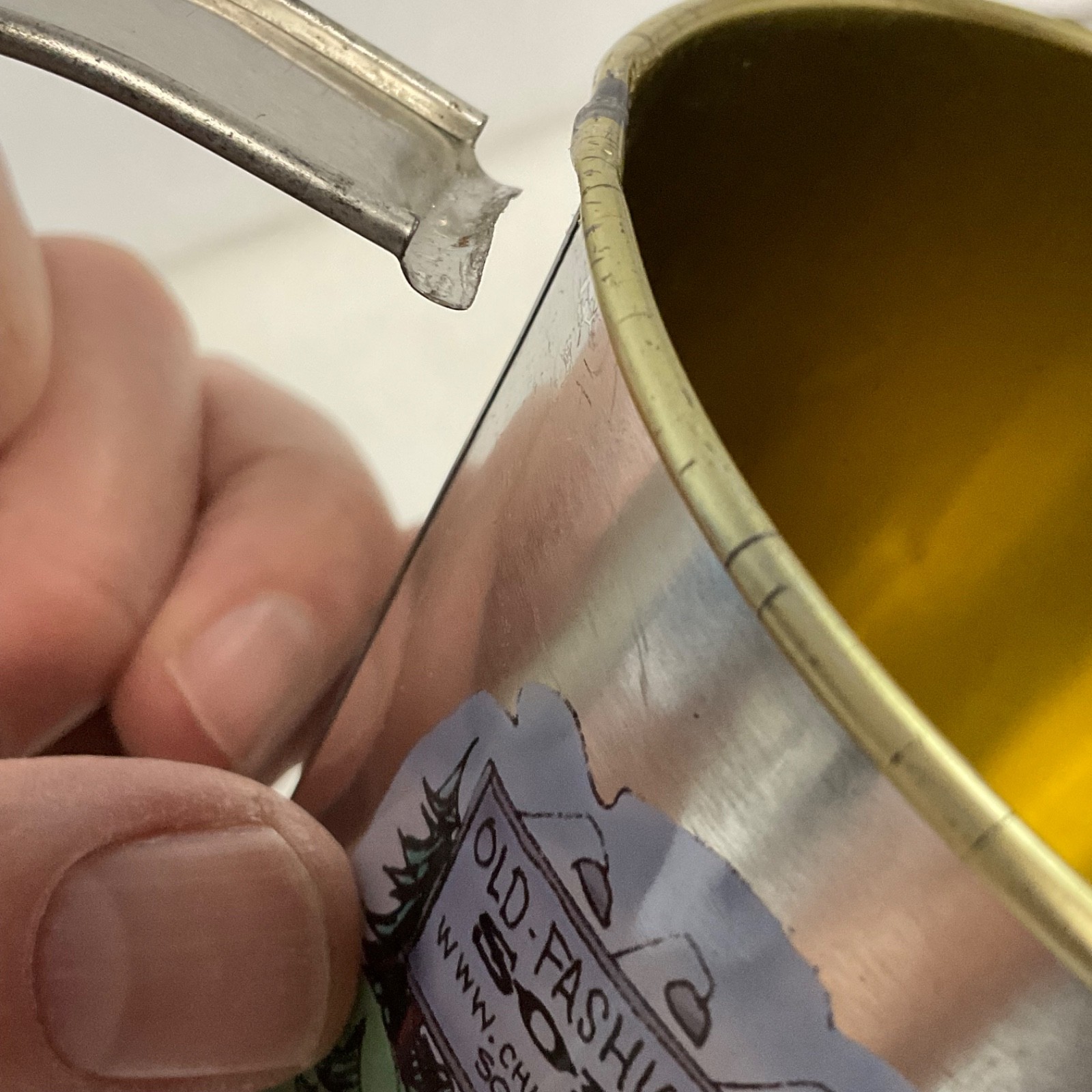 Chuck Wagon Soda Mountain Brew Tin Cup 5 in Tall with Broken Bent Handle - Image 8