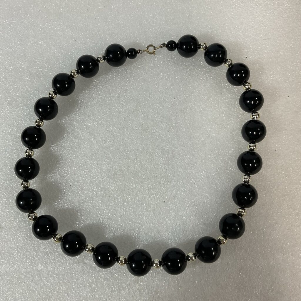Large Black Bead & Accent Gold Tone Bead Statement 18” Necklace - Image 1