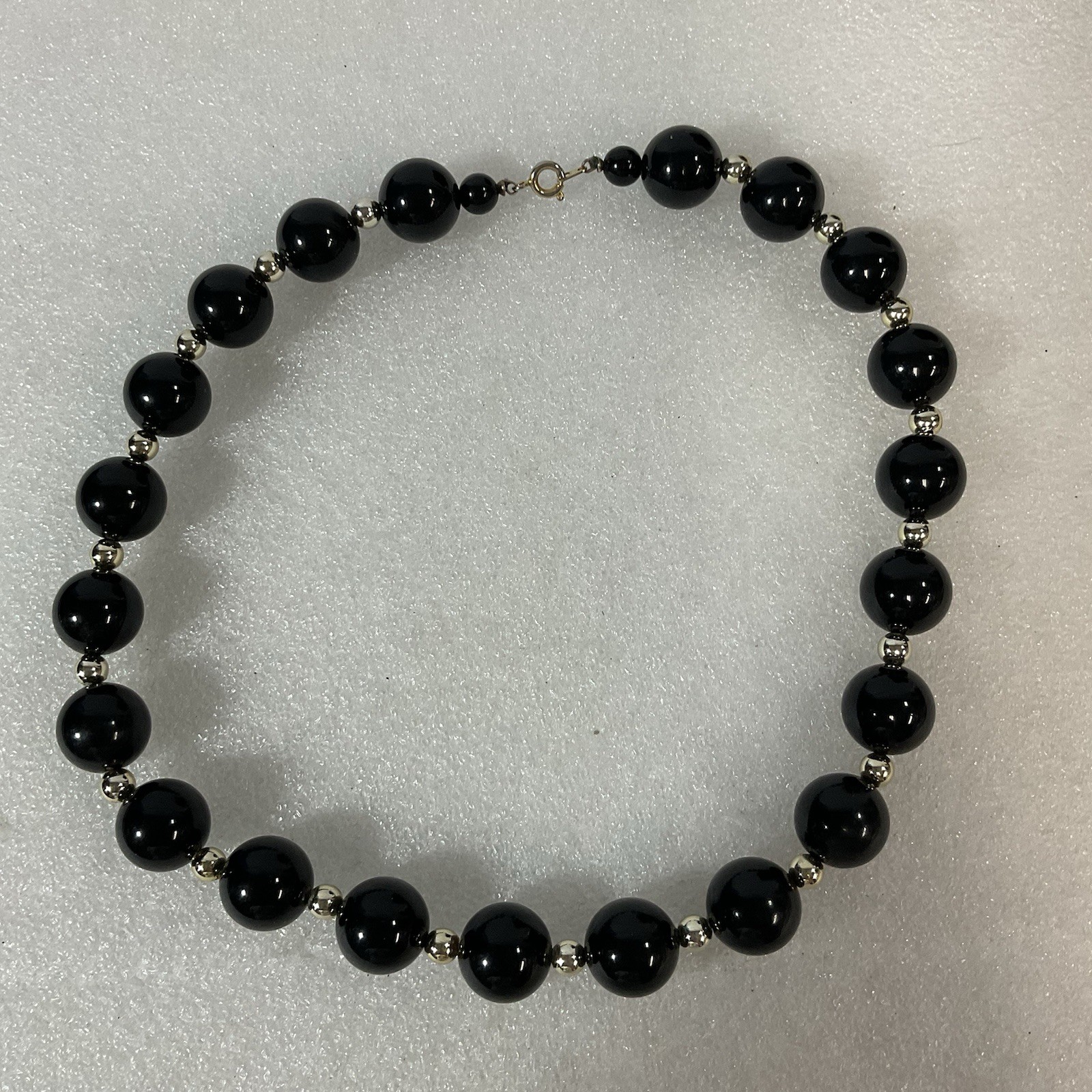 Large Black Bead & Accent Gold Tone Bead Statement 18” Necklace - Image 1