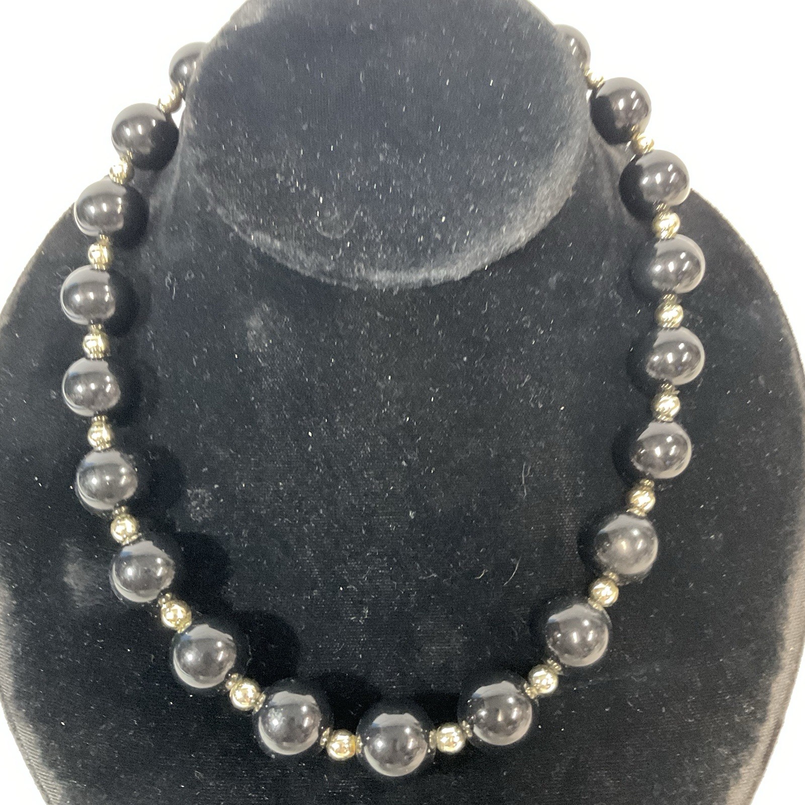 Large Black Bead & Accent Gold Tone Bead Statement 18” Necklace - Image 3