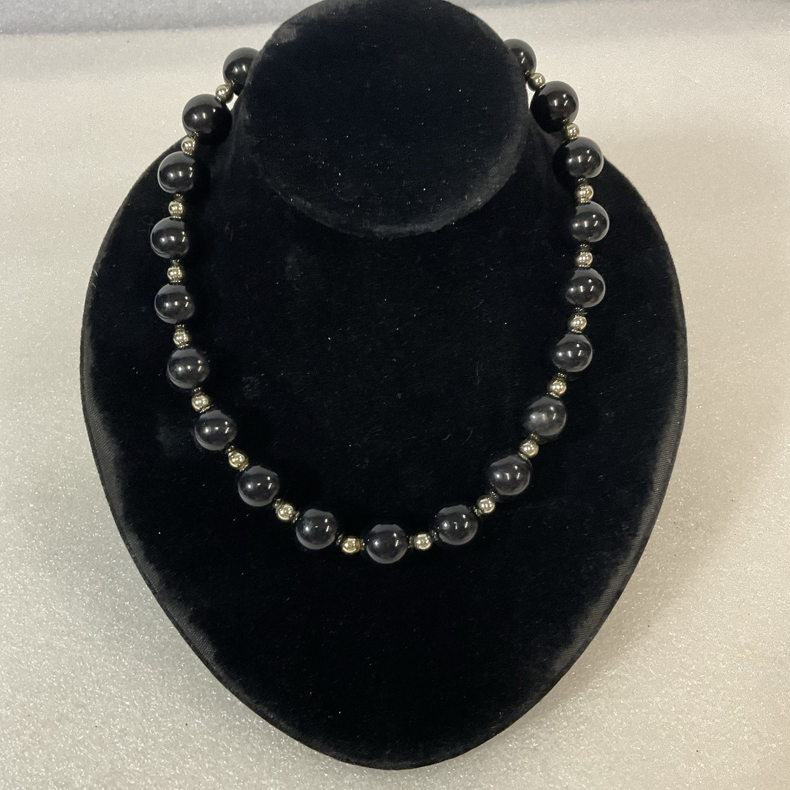 Large Black Bead & Accent Gold Tone Bead Statement 18” Necklace - Image 2