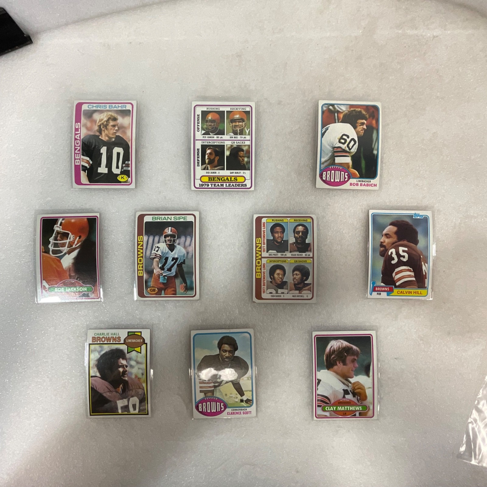 1976-81 Topps NFL Browns Bengals 10 Card Lot Clay Matthews Sipe - Image 1