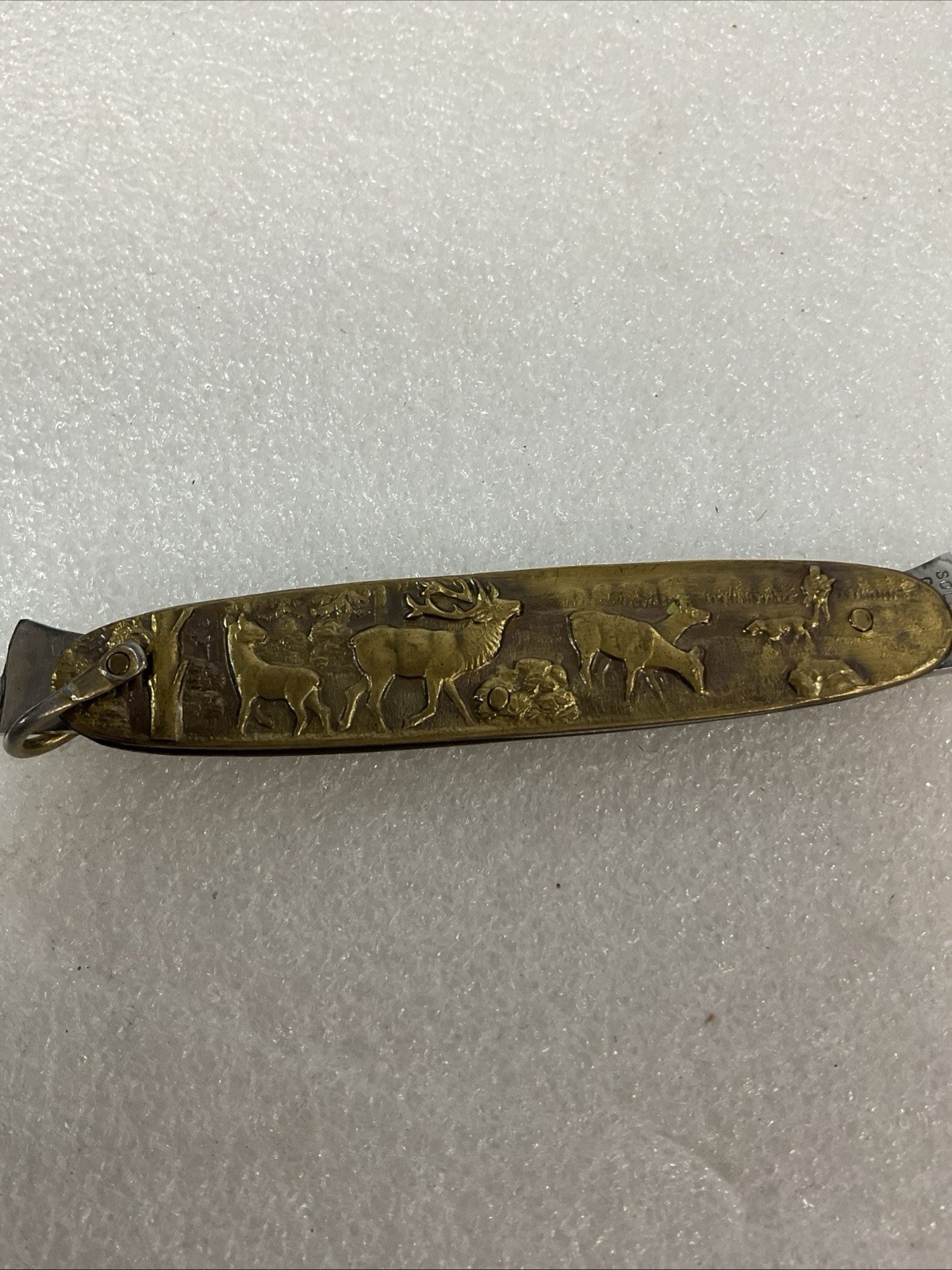 Soligen Germany Antique Brass Hunting Stag Pocket Knife 2 Blades - Image 2