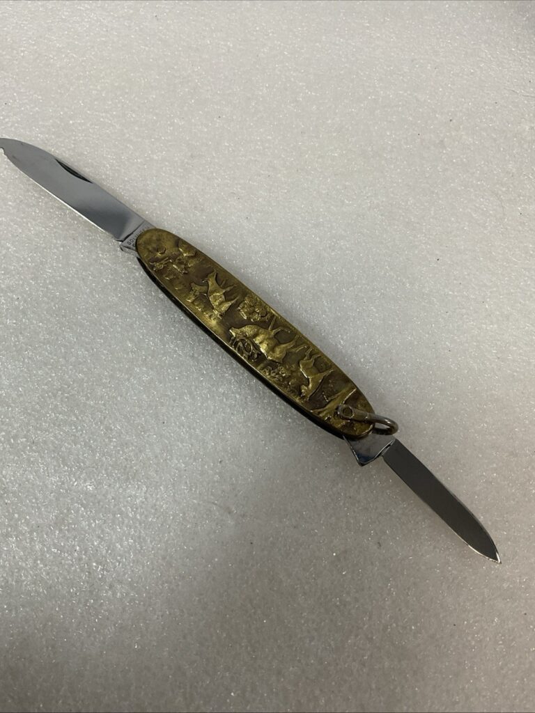Soligen Germany Antique Brass Hunting Stag Pocket Knife 2 Blades - Image 1