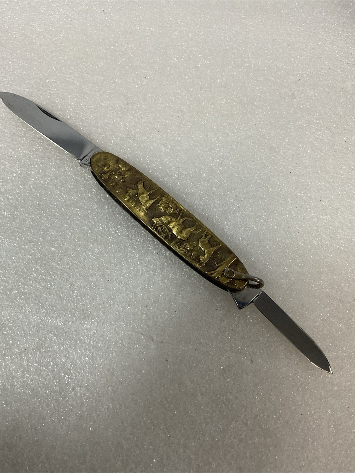 Soligen Germany Antique Brass Hunting Stag Pocket Knife 2 Blades - Image 1