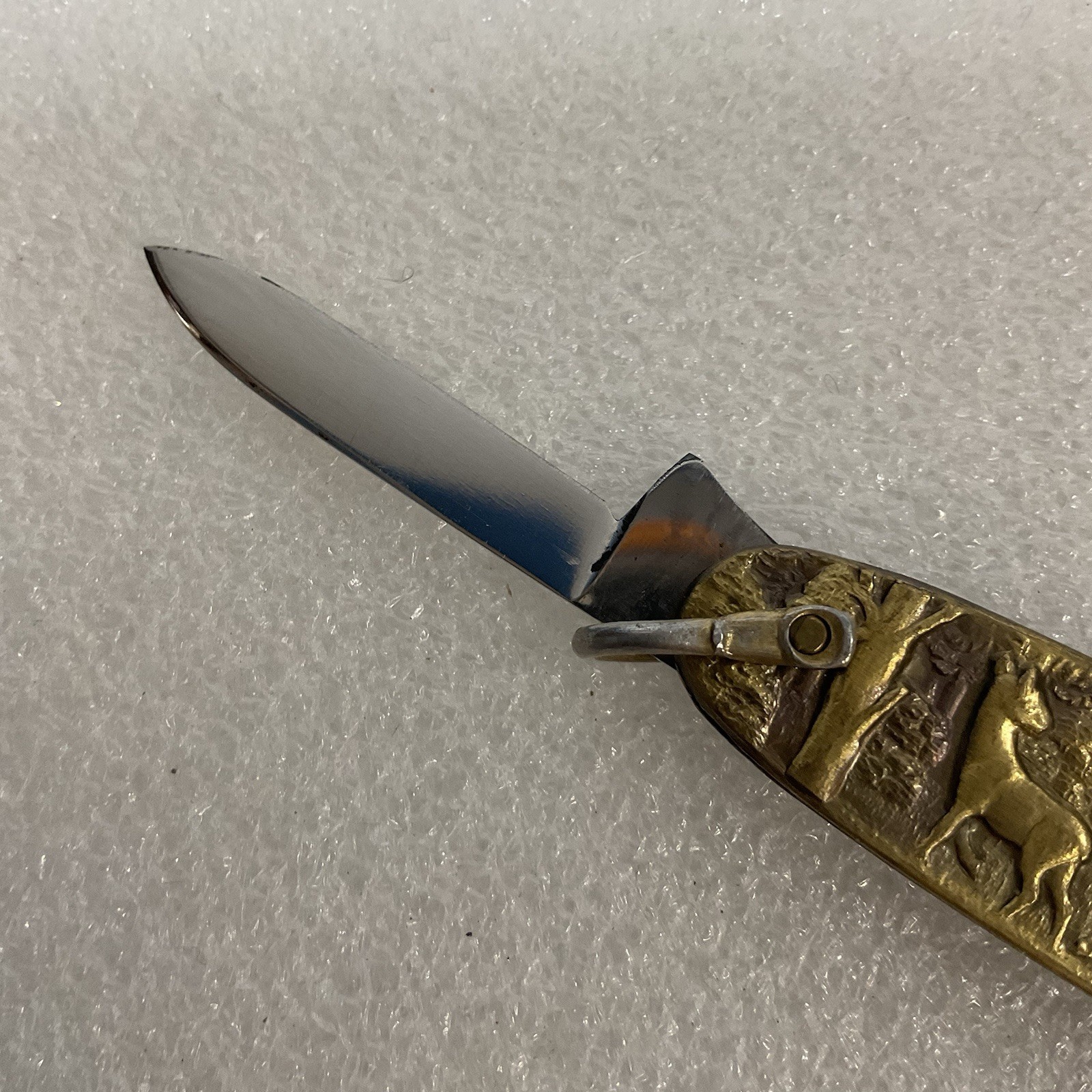 Soligen Germany Antique Brass Hunting Stag Pocket Knife 2 Blades - Image 5