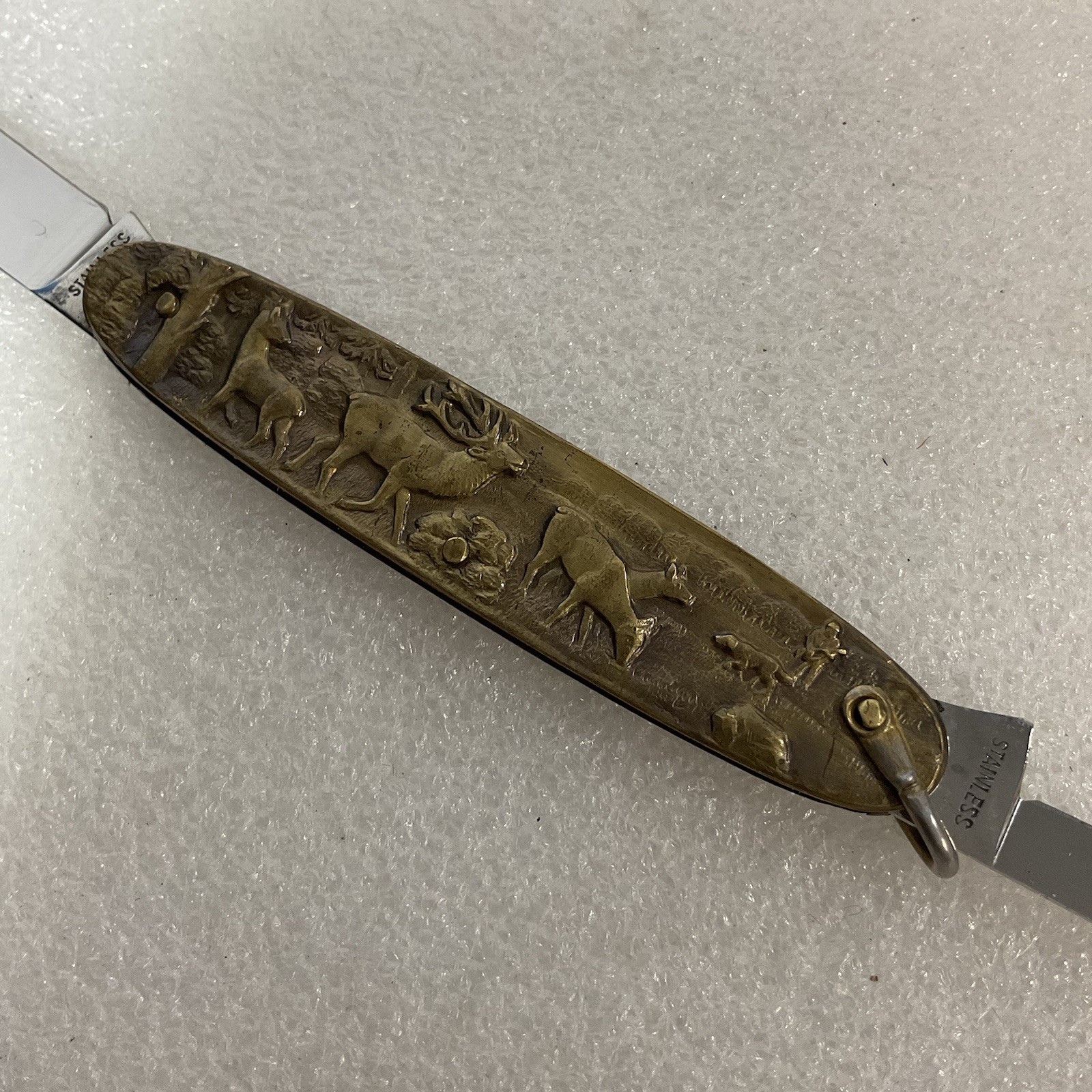 Soligen Germany Antique Brass Hunting Stag Pocket Knife 2 Blades - Image 8