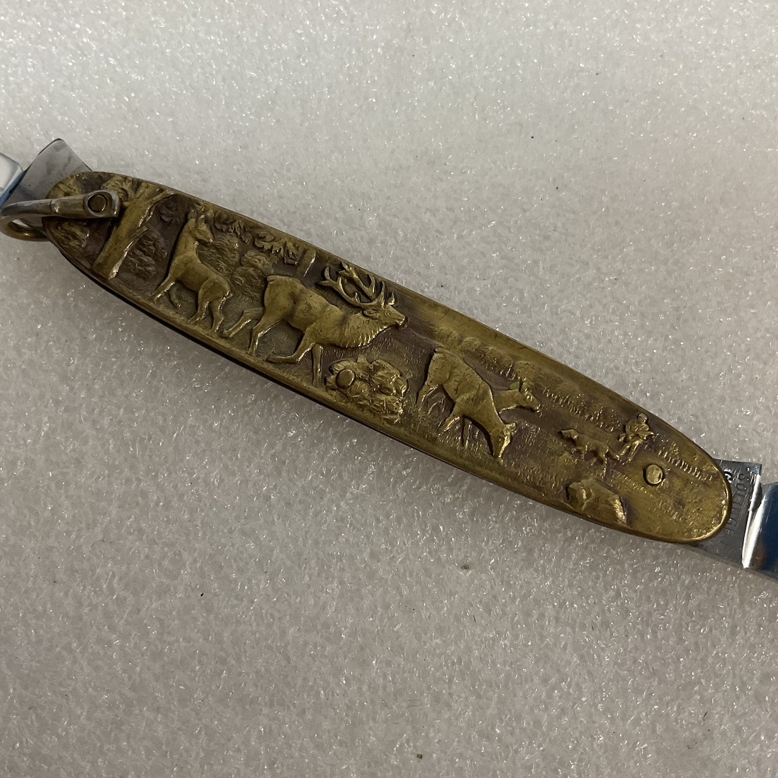 Soligen Germany Antique Brass Hunting Stag Pocket Knife 2 Blades - Image 4