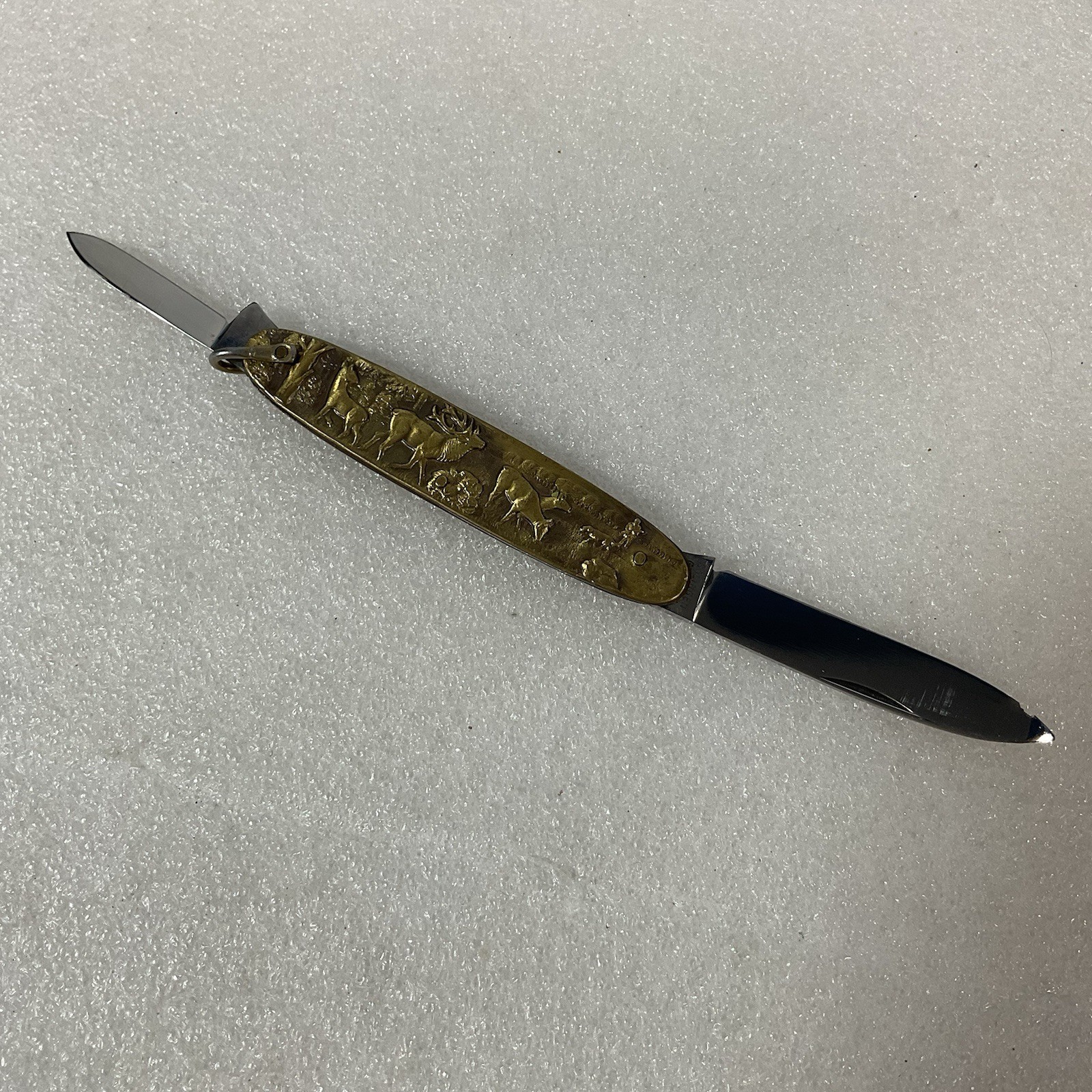 Soligen Germany Antique Brass Hunting Stag Pocket Knife 2 Blades - Image 3