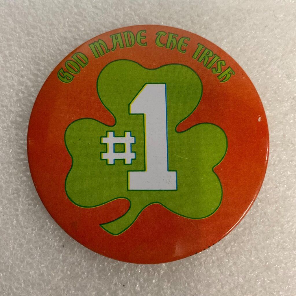 Vintage Irish #1 Shamrock Button Pinback Badge Fun World 1970s Hong Kong - Image 1