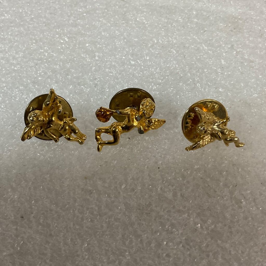 Vintage Gold Tone Cherub Angel Lapel Pins Lot of 3 w/ Gem Accents Collectible - Image 1