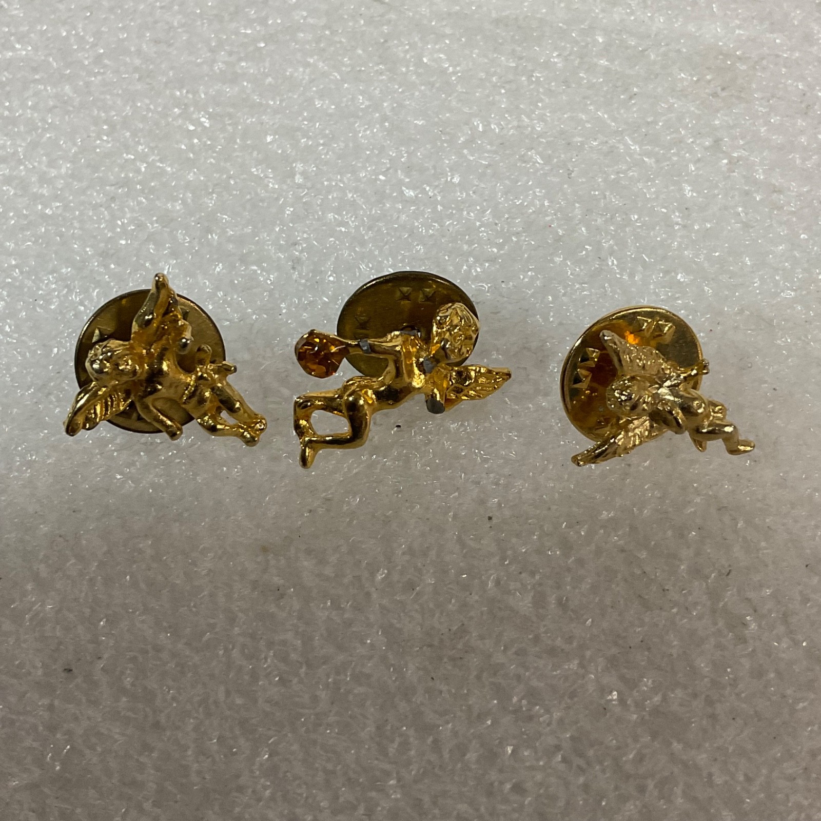 Vintage Gold Tone Cherub Angel Lapel Pins Lot of 3 w/ Gem Accents Collectible - Image 1