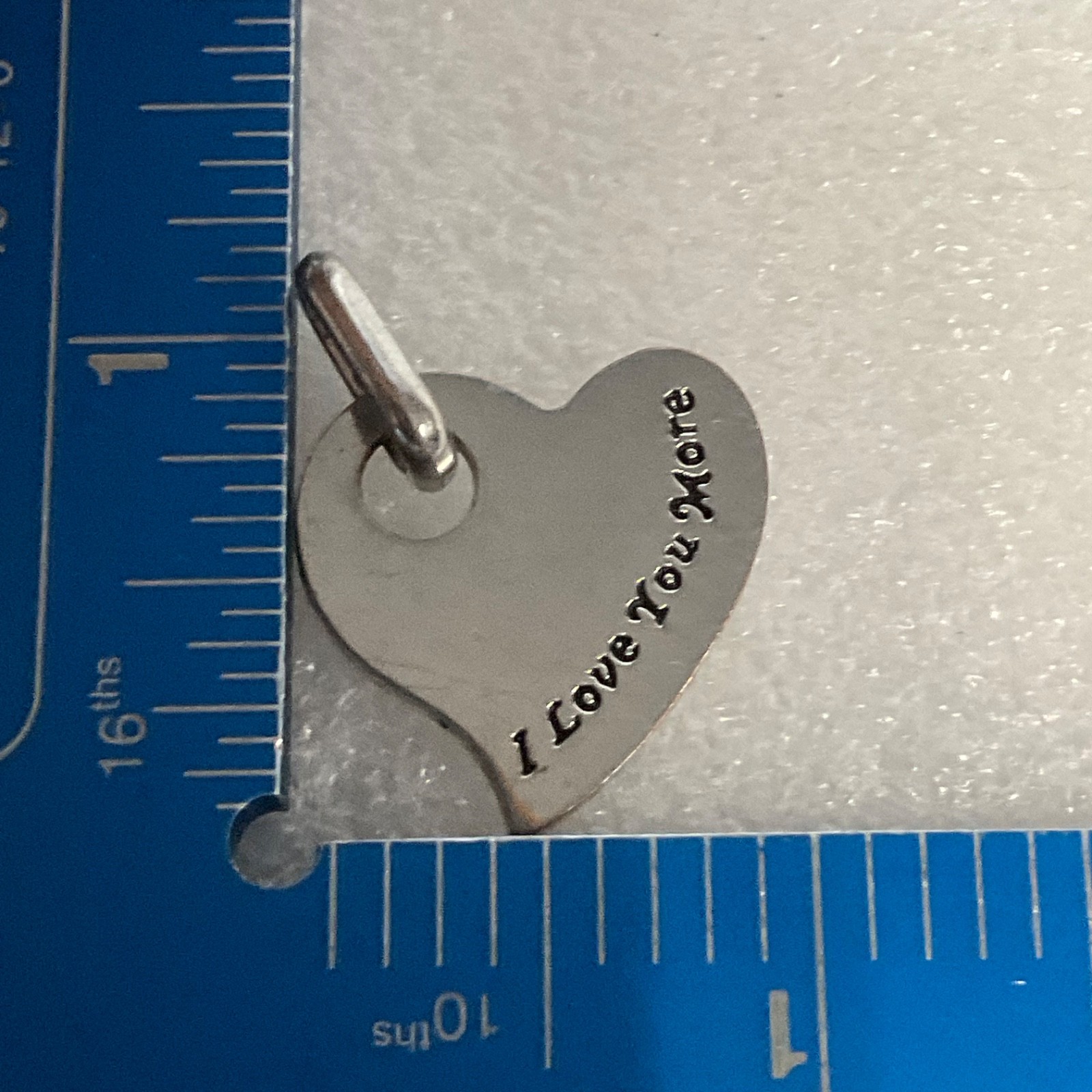 Silver Tone Heart Pendant Charm “I Love You More” 1 in - Image 3