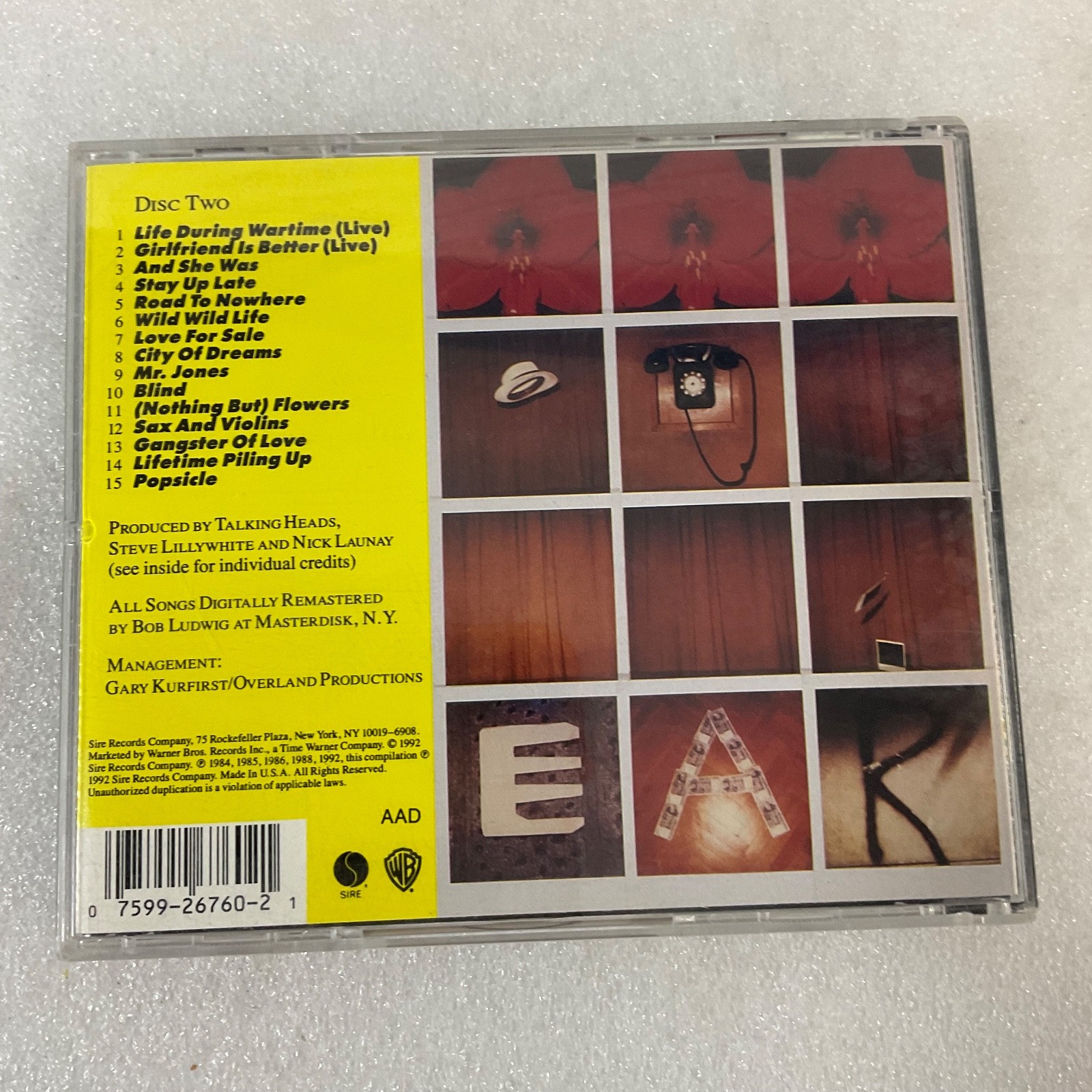 Talking Heads Popular Favorites Disc Two CD 1984–1992 Sire Warner Bros - Image 2