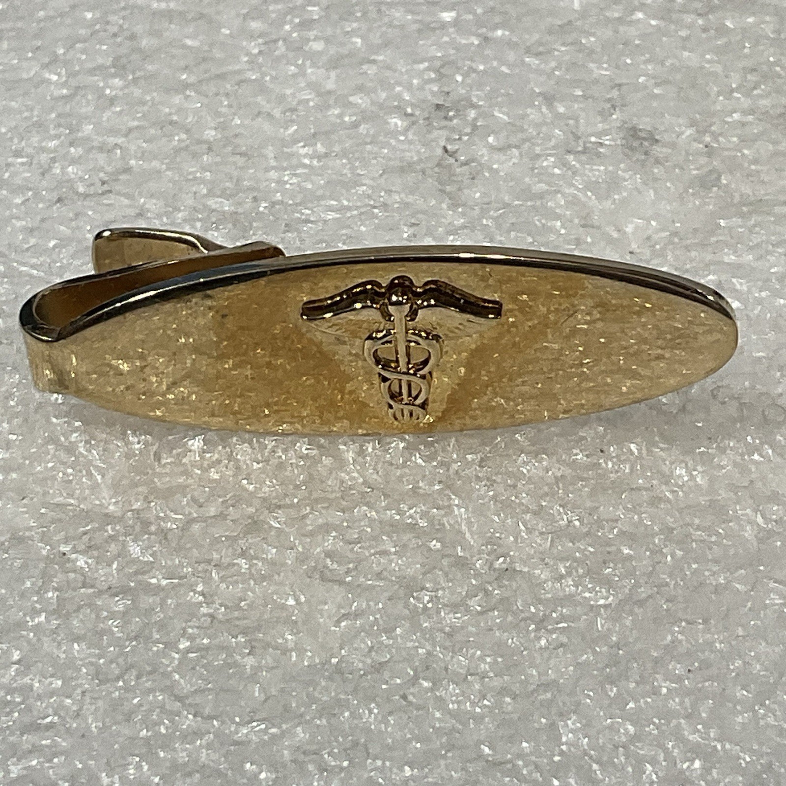 Vintage Caduceus Symbol DESITIN Tie Bar Clip medical doctor nurse Gold Tone USA - Image 1