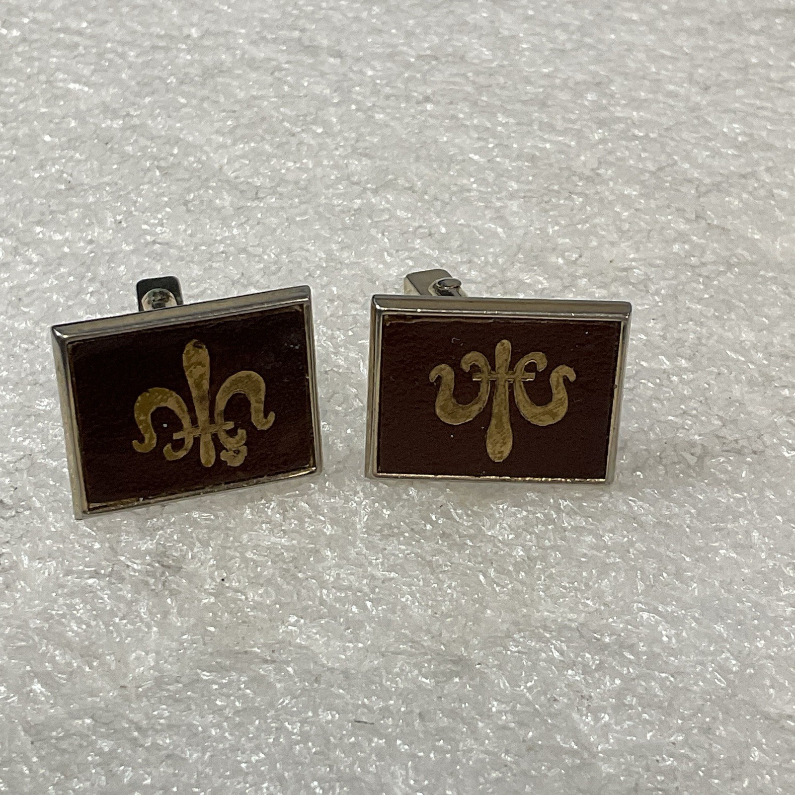 Swank Men Vintage Stamped Leather Feur De Lis Cuff Links Fashion Costume Jewelry - Image 1