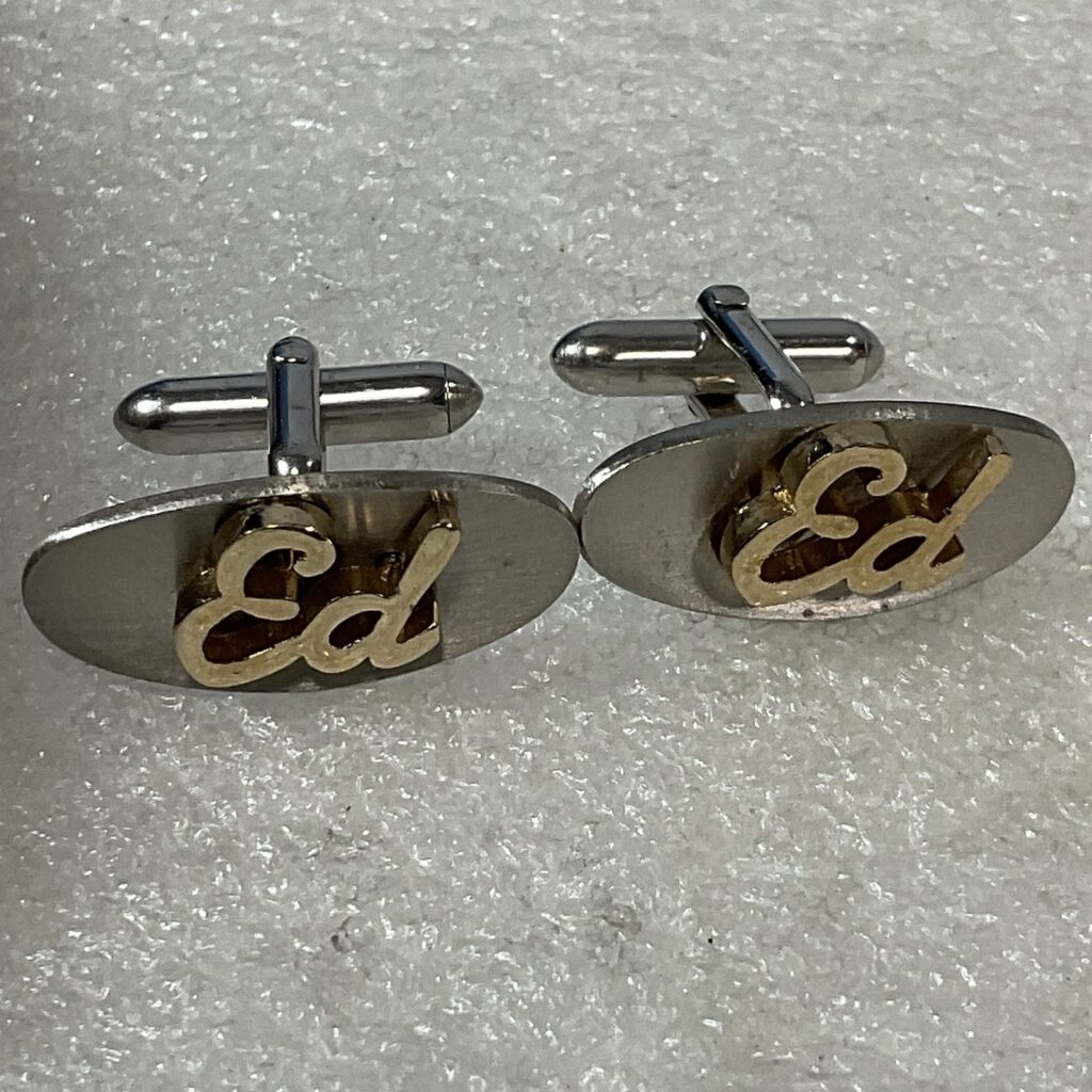 Swank OvalCuff Links ED Silver Tone With Gold Toned “ED” Accent - Image 1