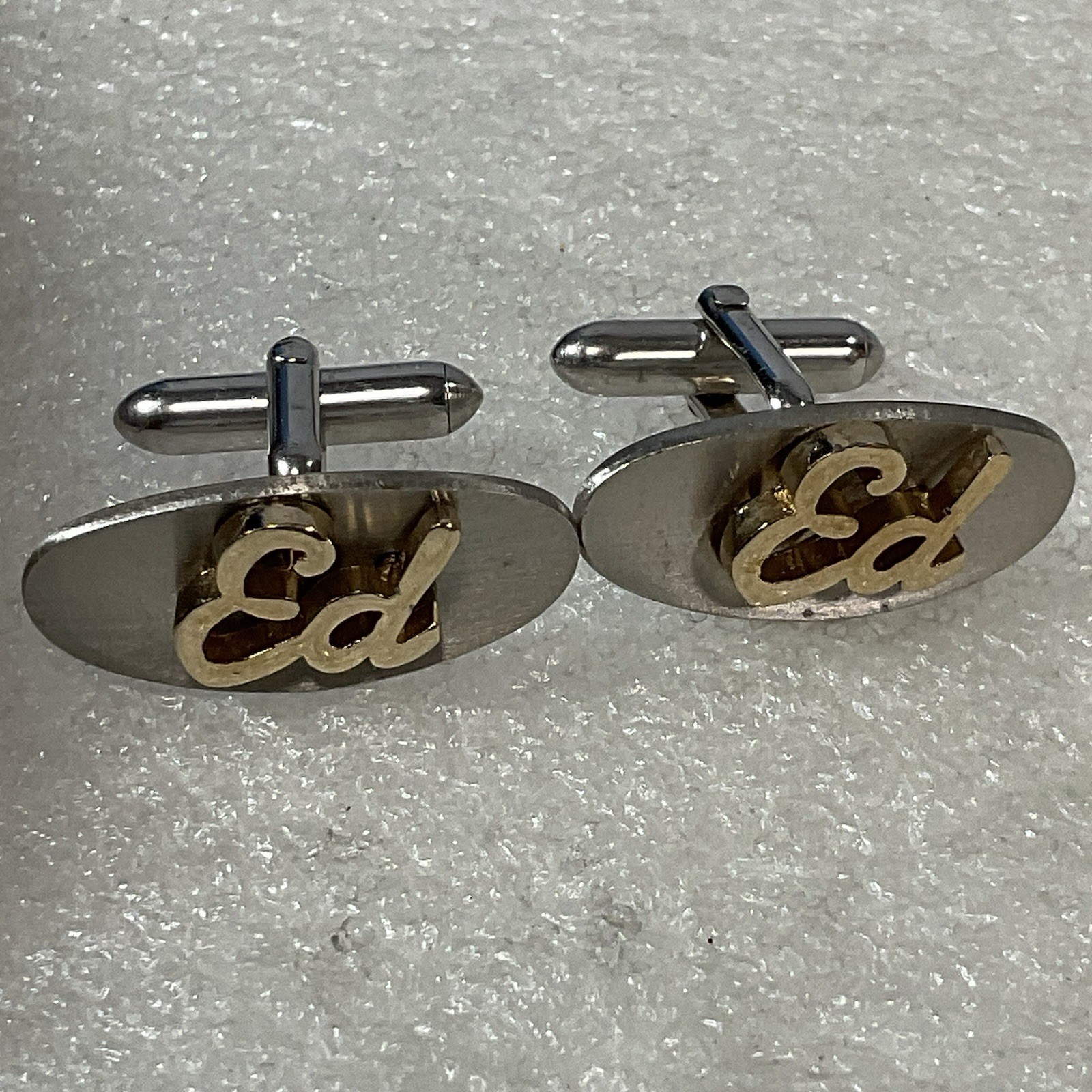 Swank OvalCuff Links ED Silver Tone With Gold Toned “ED” Accent - Image 1