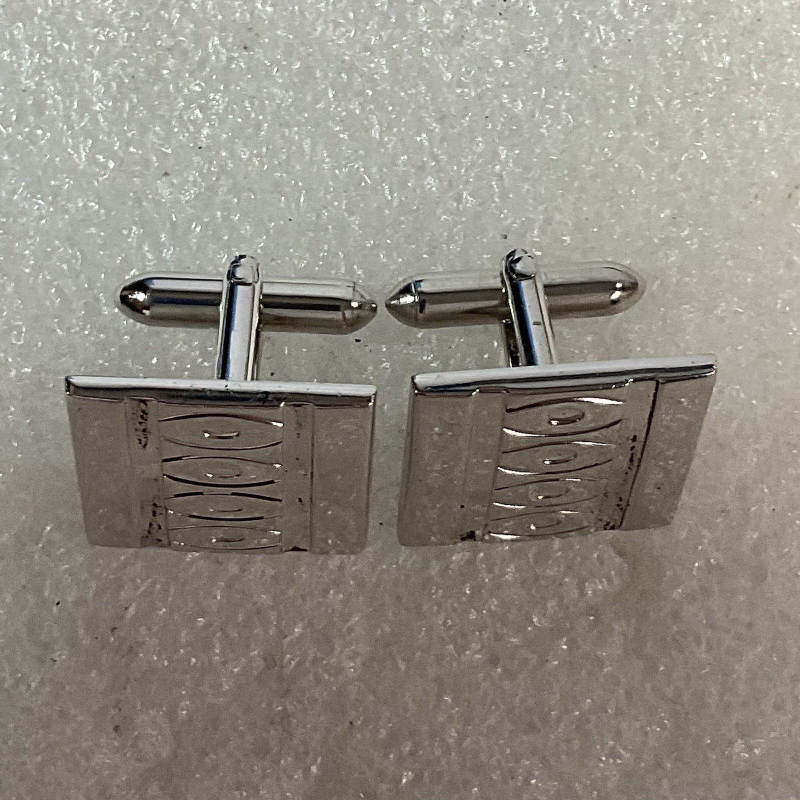 Vintage Swank Rectangular Silver Tone Designer Fashion Cuff Links - Image 2