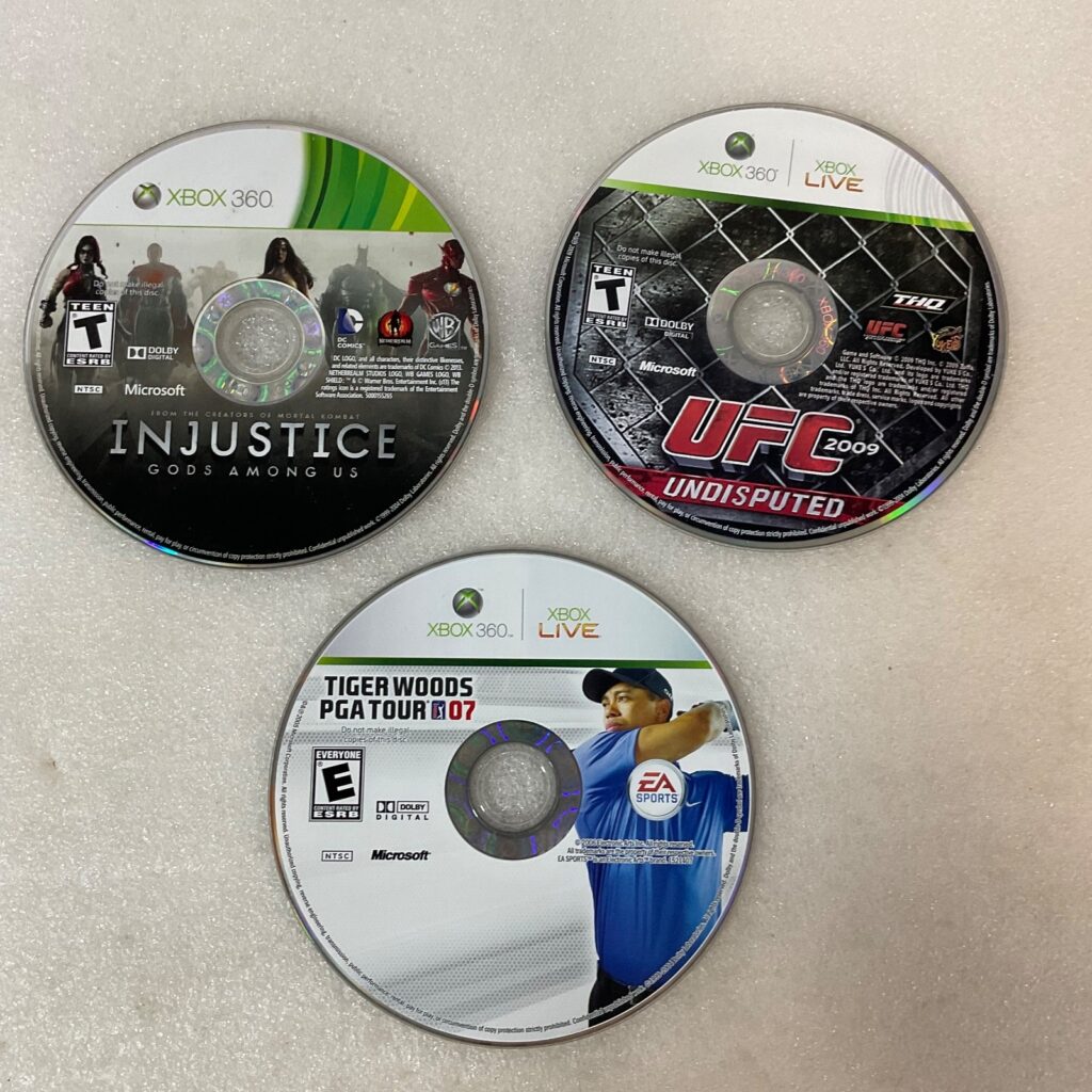 Xbox 360 3 Game Lot Disc Only β Injustice Gods Among Us, UFC 2009, Tiger Woods P - Image 1