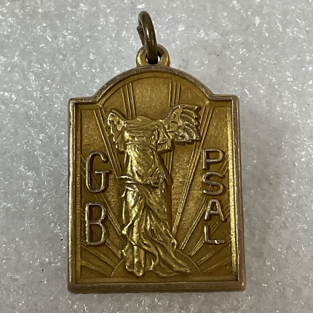 Mid Century Public Schools Athletic League PSAL GB Pinback Pendant Gold Toned - Image 1