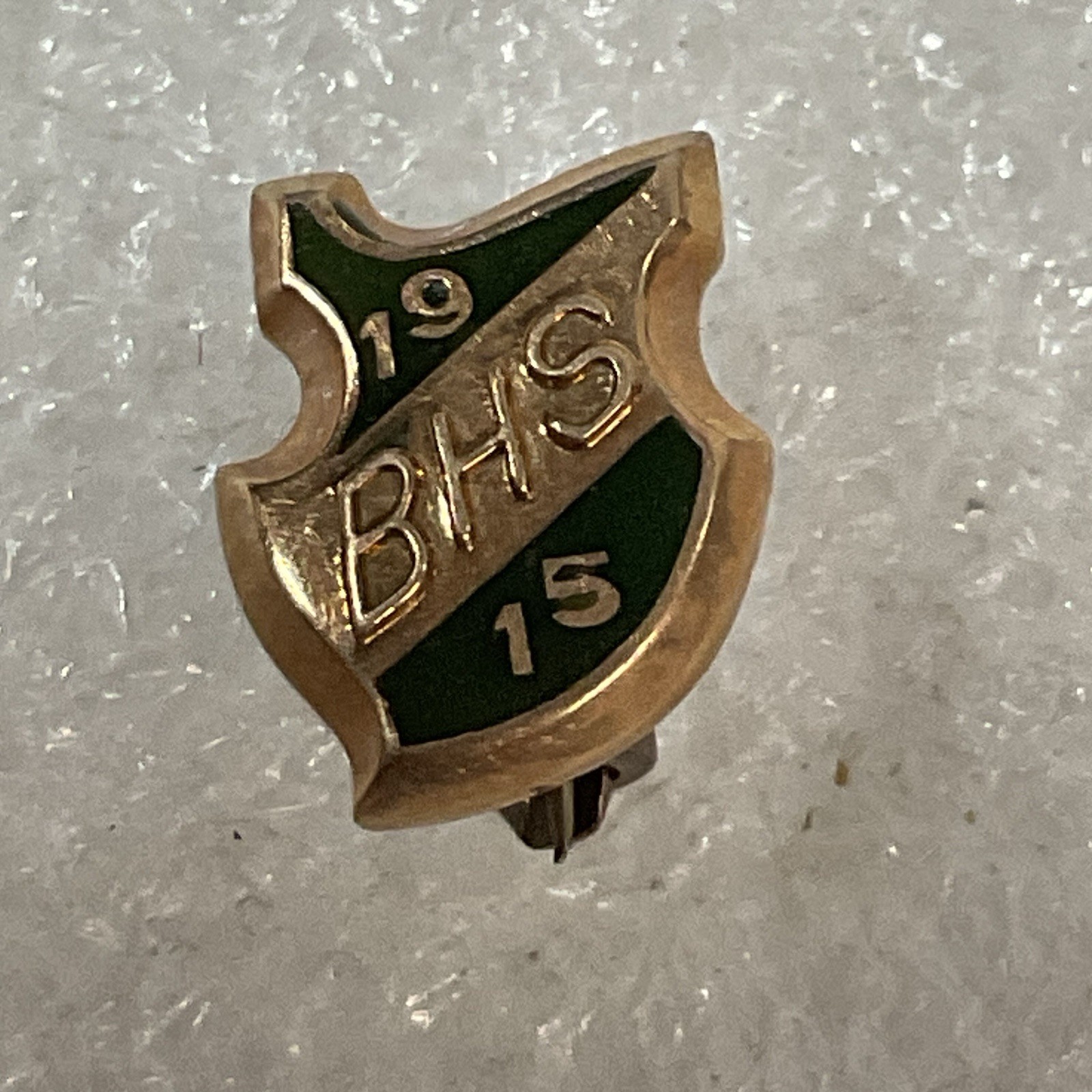 Vintage 1915 BHS 1/4” Shield Pin Pinback Engraved JLT BBC ROC On Back Gold Toned - Image 1