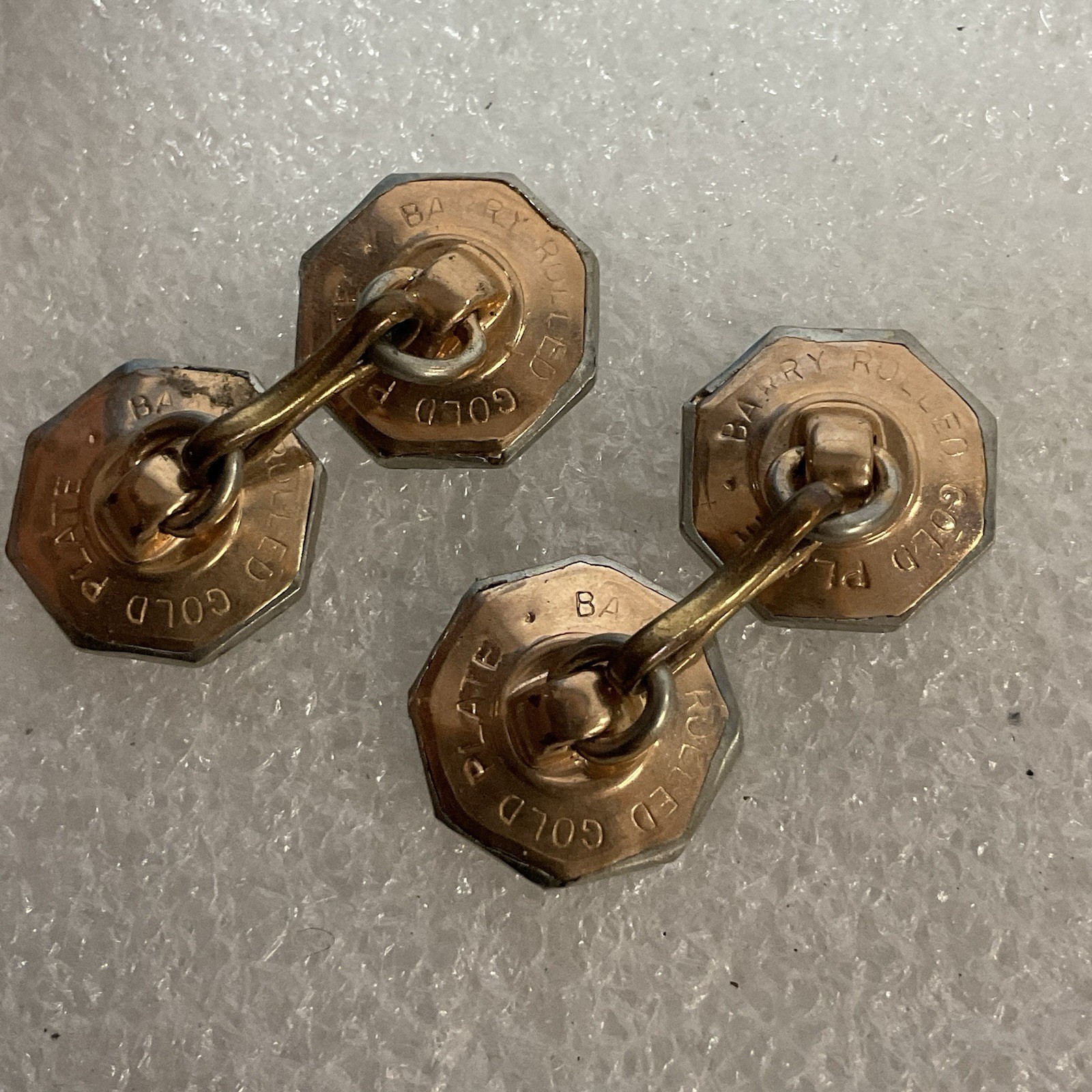 Vintage Barry Mother Of Pearl Gold Toned Octagon Cuff Links - Image 2