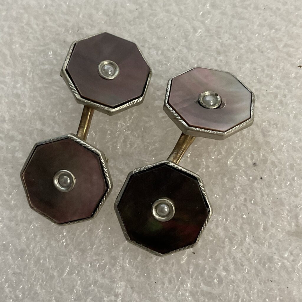 Vintage Barry Mother Of Pearl Gold Toned Octagon Cuff Links - Image 1