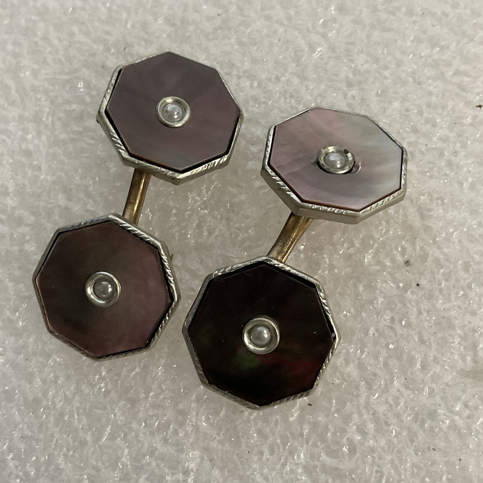 Vintage Barry Mother Of Pearl Gold Toned Octagon Cuff Links - Image 1