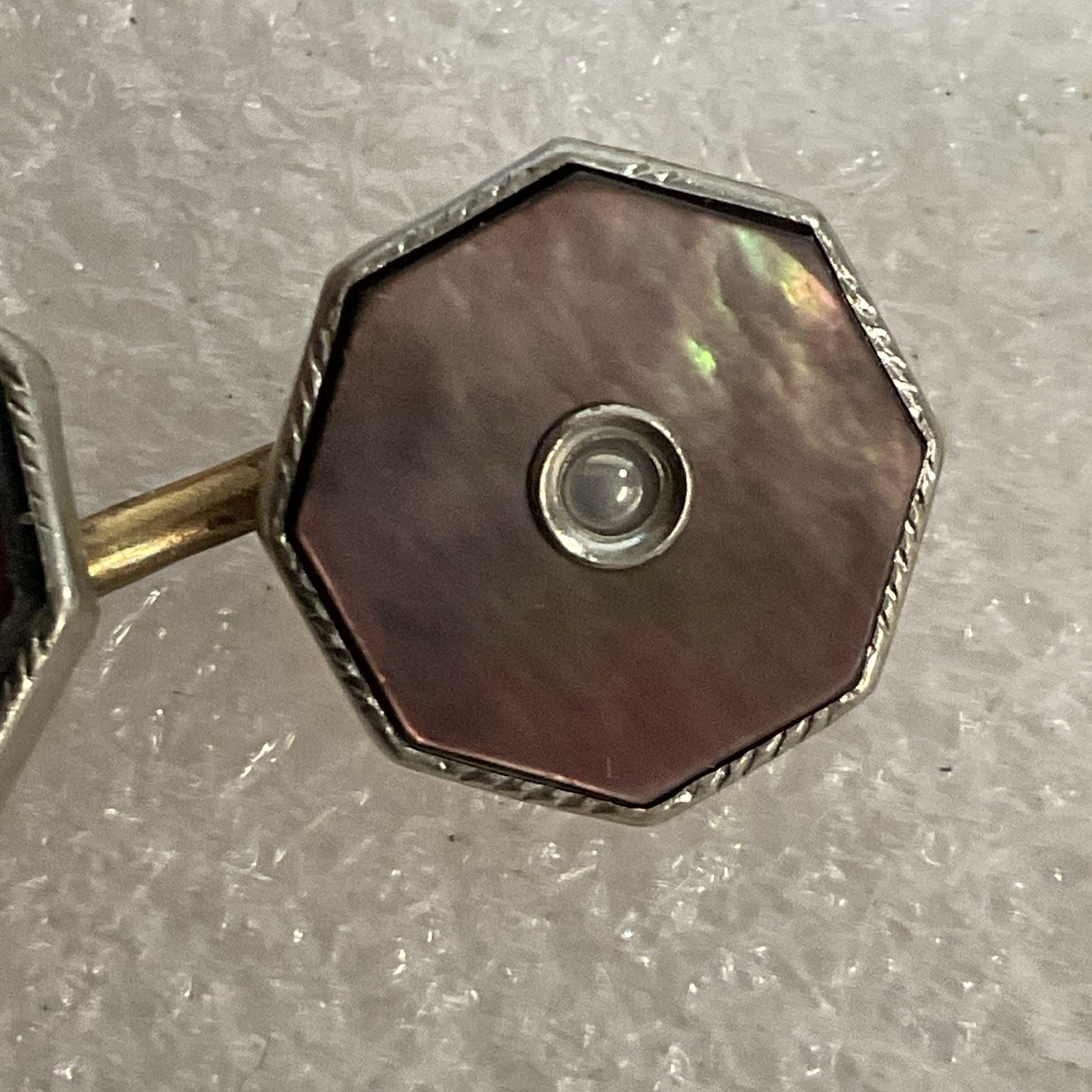 Vintage Barry Mother Of Pearl Gold Toned Octagon Cuff Links - Image 8