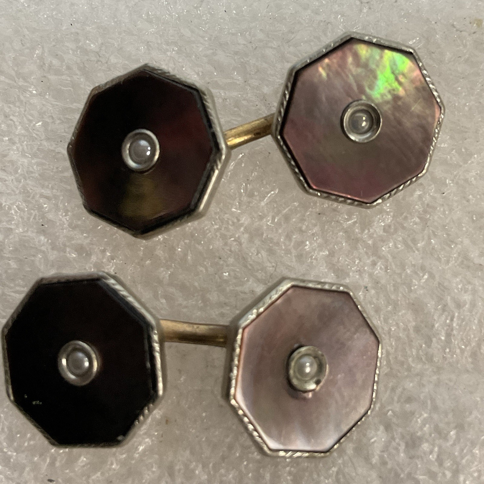 Vintage Barry Mother Of Pearl Gold Toned Octagon Cuff Links - Image 5