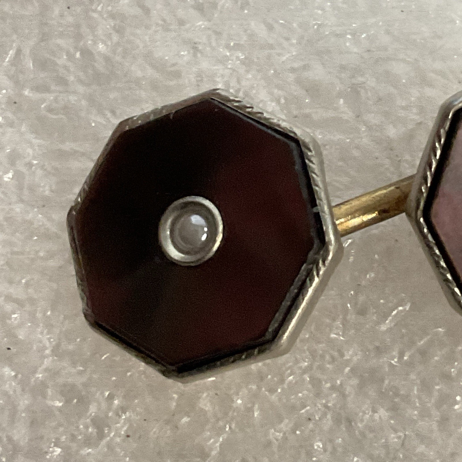 Vintage Barry Mother Of Pearl Gold Toned Octagon Cuff Links - Image 9
