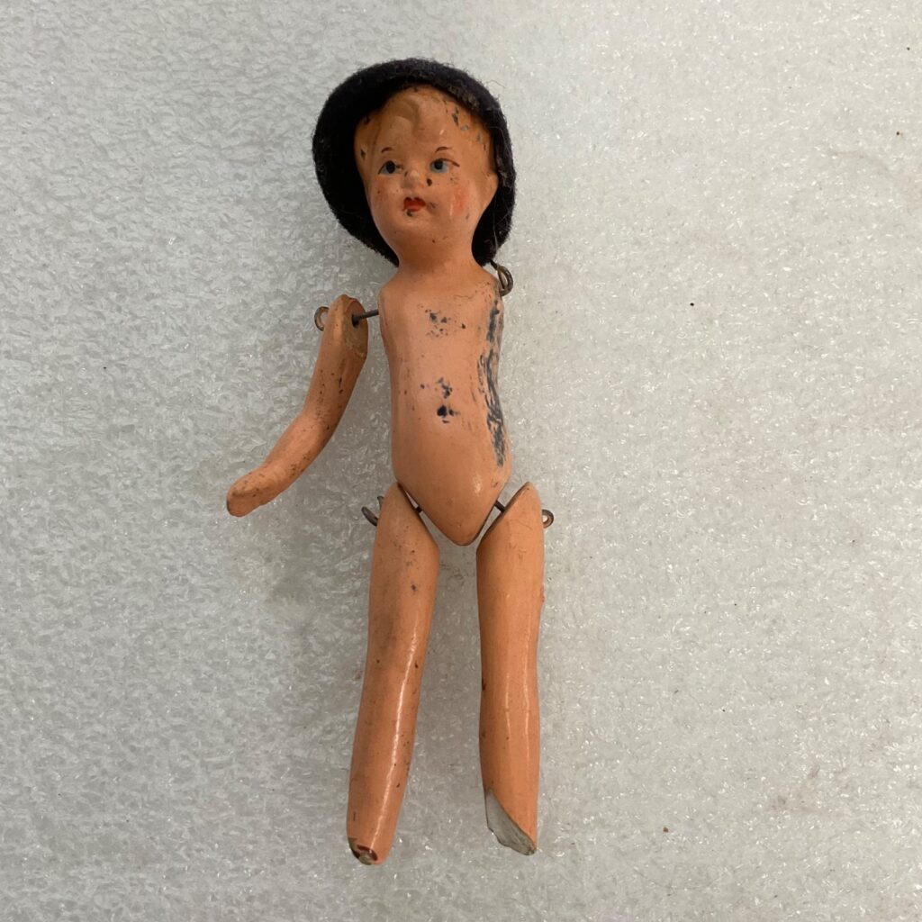 Vintage Jointed Bisque Doll 3.5in with Felt Hat Articulated Limbs Antique - Image 1