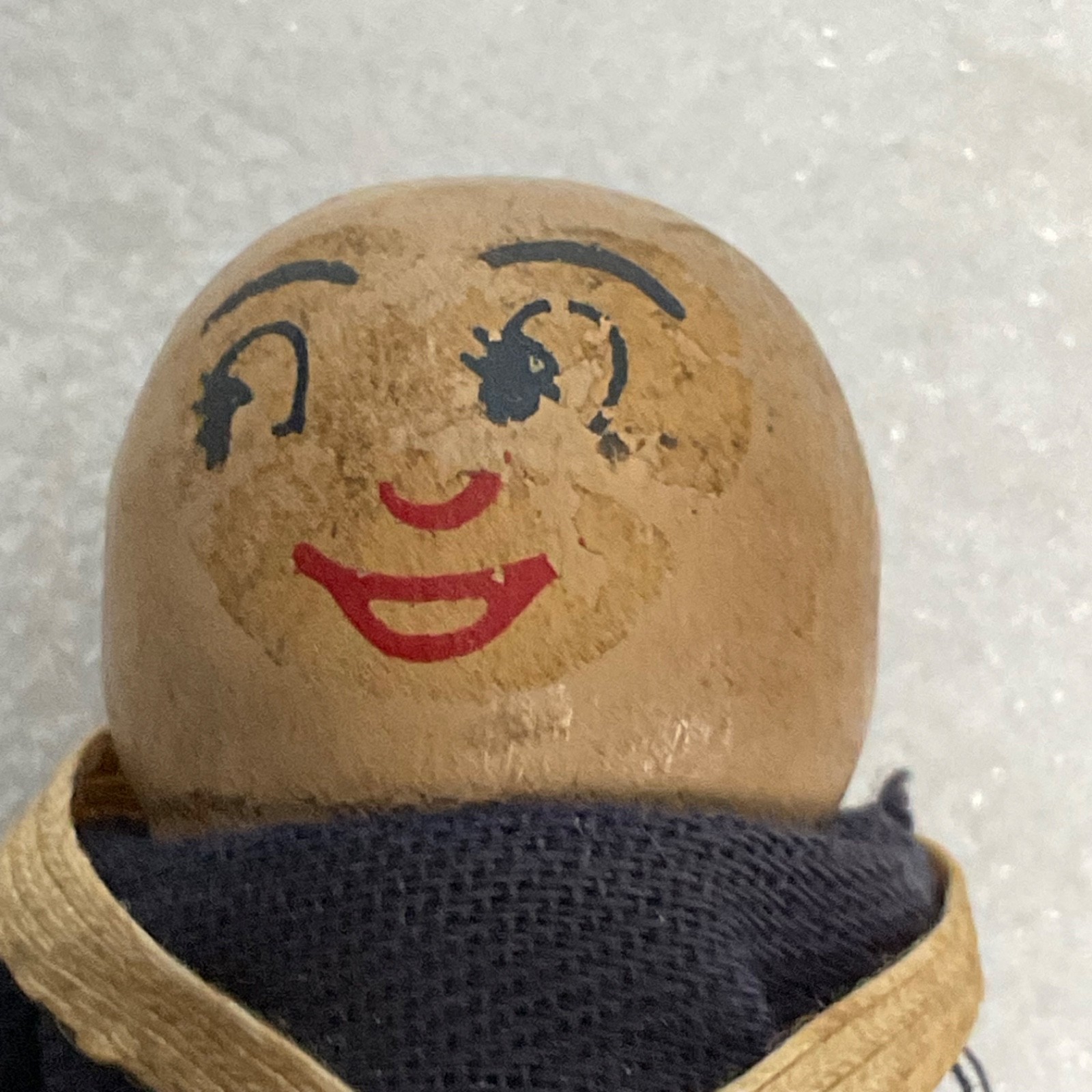 Vintage Wooden Finger Puppet Monk Figure 3in Hand Painted Face Fabric Robe - Image 2