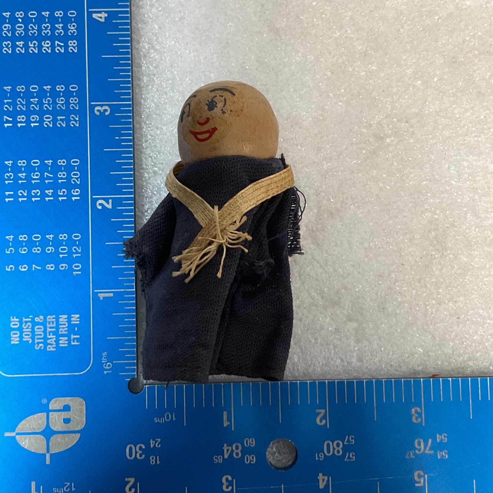 Vintage Wooden Finger Puppet Monk Figure 3in Hand Painted Face Fabric Robe - Image 6